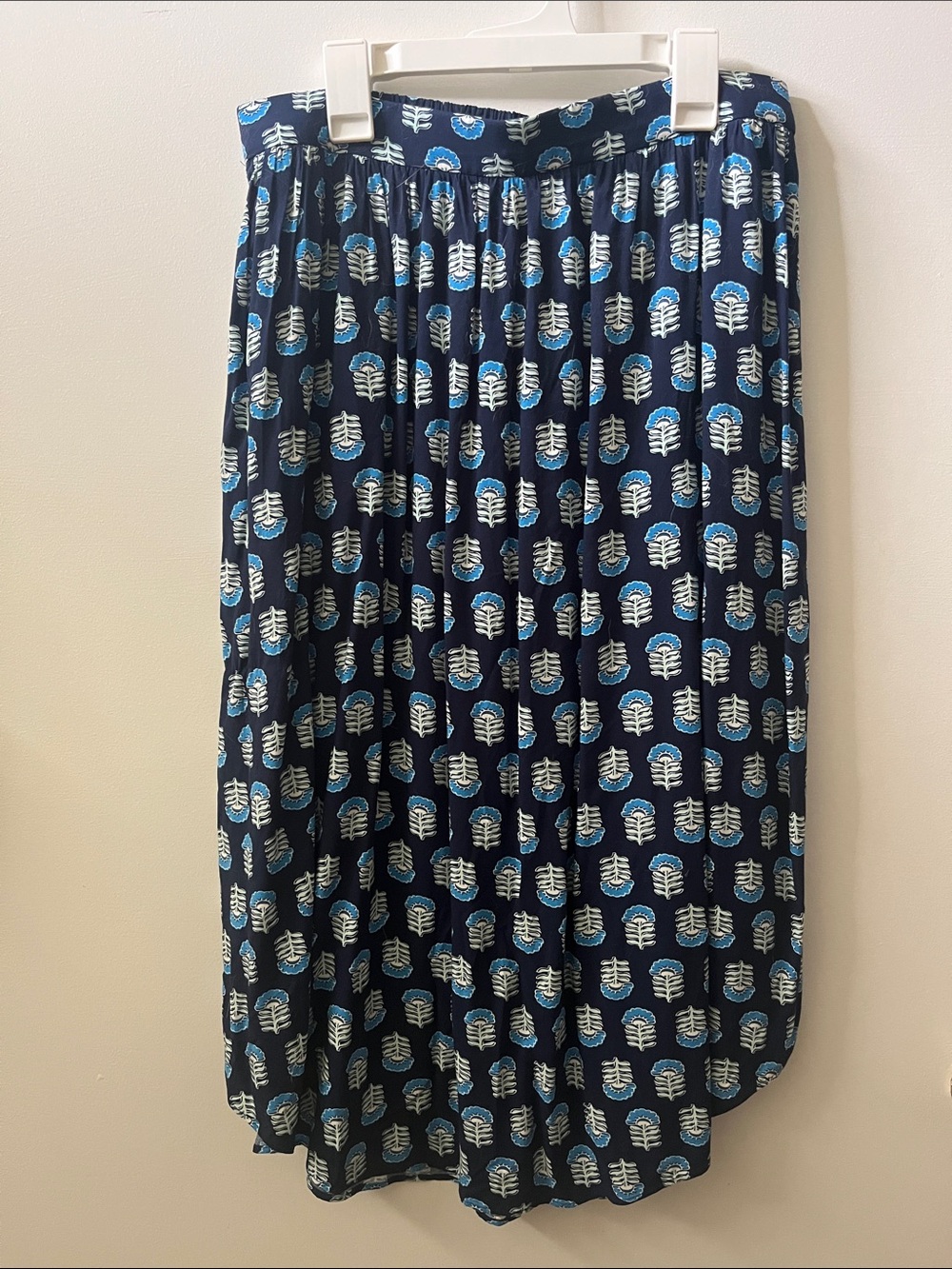 J. Crew Navy Midi Skirt with Floral Medallion Print M